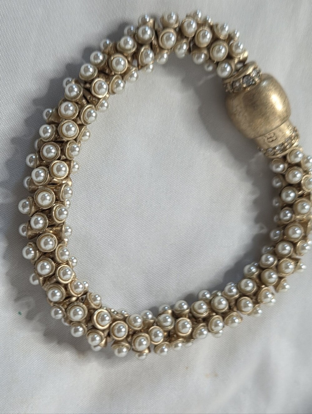Banana Republic Signed Gold Tone Crystal Faux Pearl Bracelet